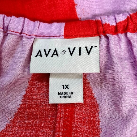 Ava & Viv Red Lavender 1X Plus Size Women Spaghetti Strap Cotton Mini Sun Dress - Picture 7 of 9